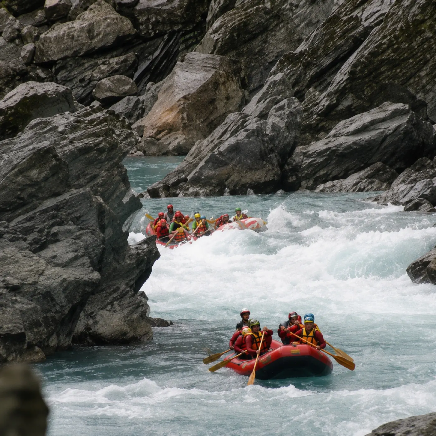 White-water rafting through a gorge on the Rangitata River