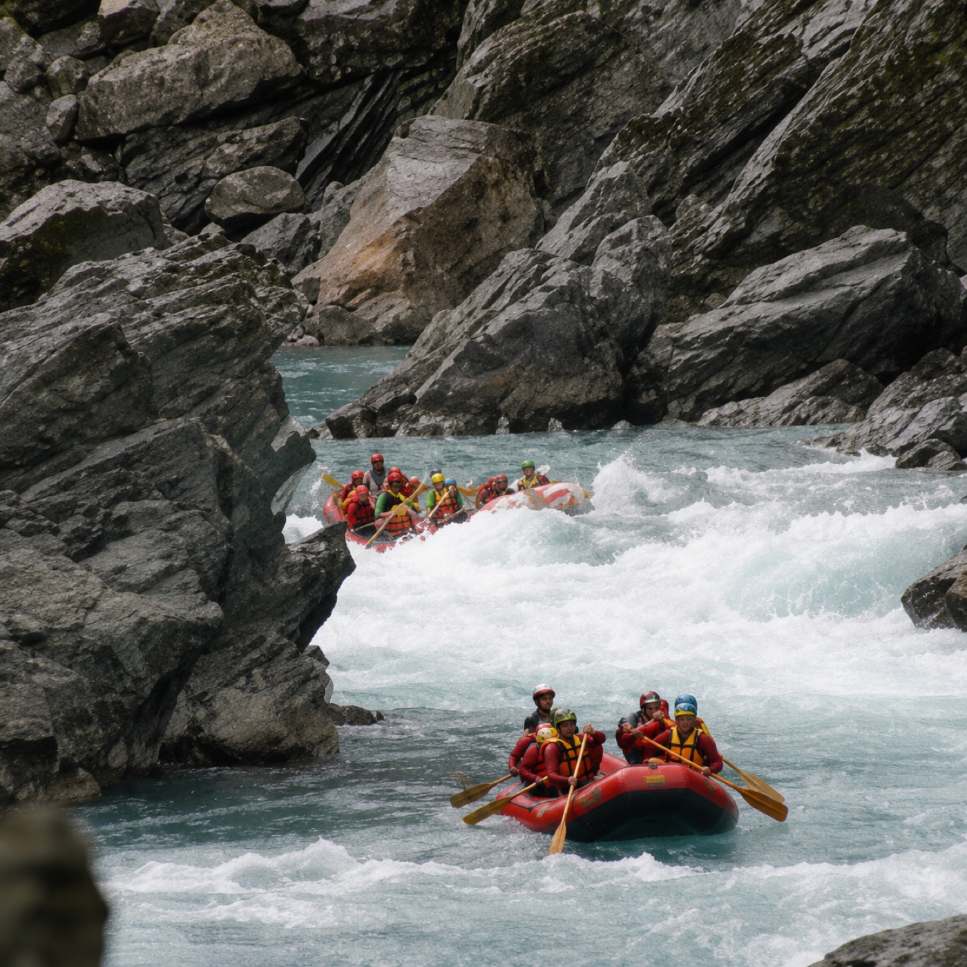 White-water rafting through a gorge on the Rangitata River